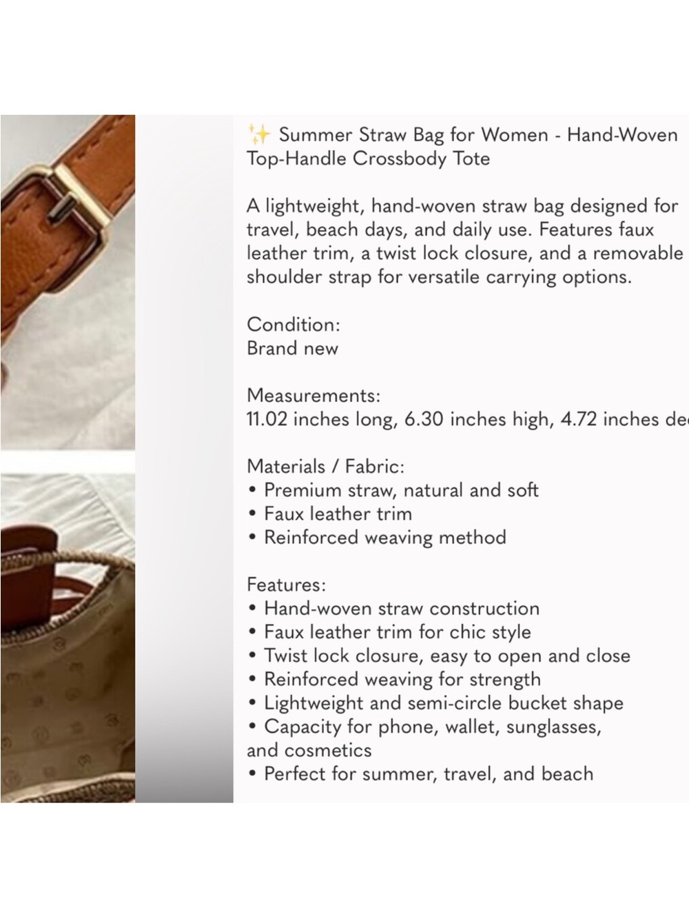 Straw Hand-woven Top-handle Crossbody Tote Bag - Picture 8 of 8